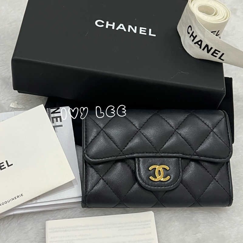 Chanel 香奈兒 黑雙C logo羊皮釦式零錢包 卡片夾AP0214 正品 二手精品-27