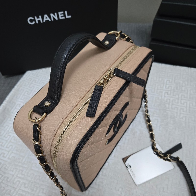 香奈兒 Chanel vanity 米黑色化妝箱 相機包 奶茶色 附鏡子-5