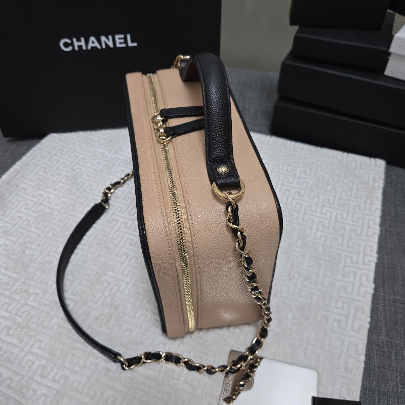 香奈兒 Chanel vanity 米黑色化妝箱 相機包 奶茶色 附鏡子-6