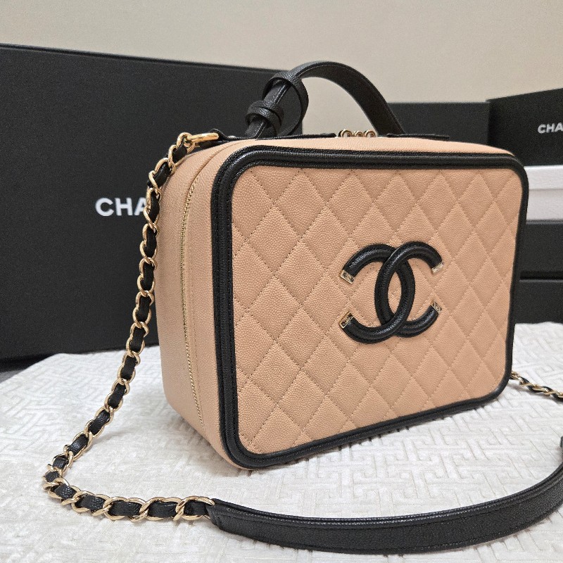香奈兒 Chanel vanity 米黑色化妝箱 相機包 奶茶色 附鏡子-8