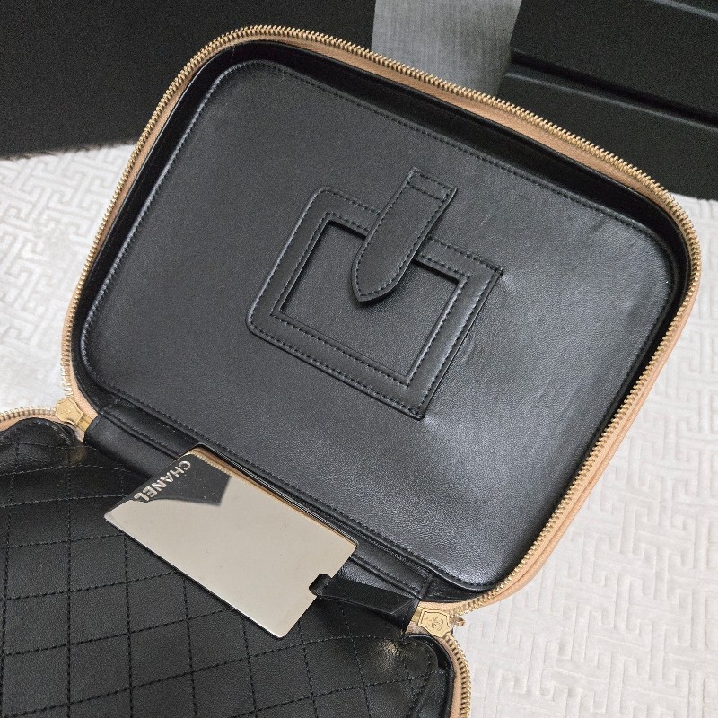 香奈兒 Chanel vanity 米黑色化妝箱 相機包 奶茶色 附鏡子-25