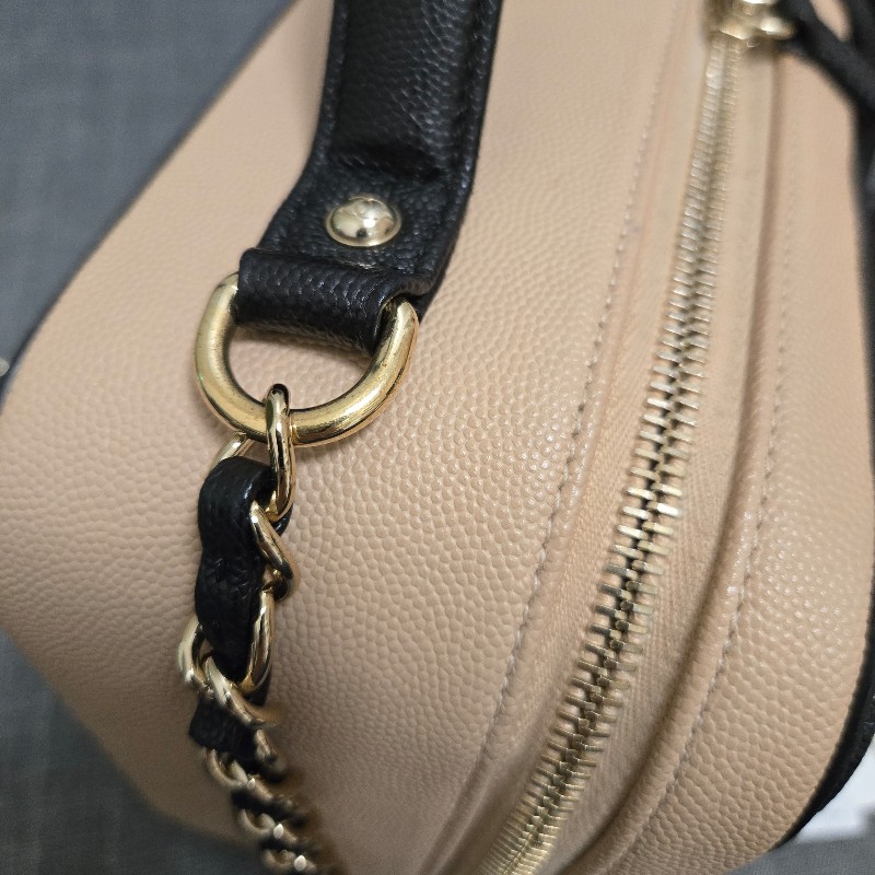 香奈兒 Chanel vanity 米黑色化妝箱 相機包 奶茶色 附鏡子-32