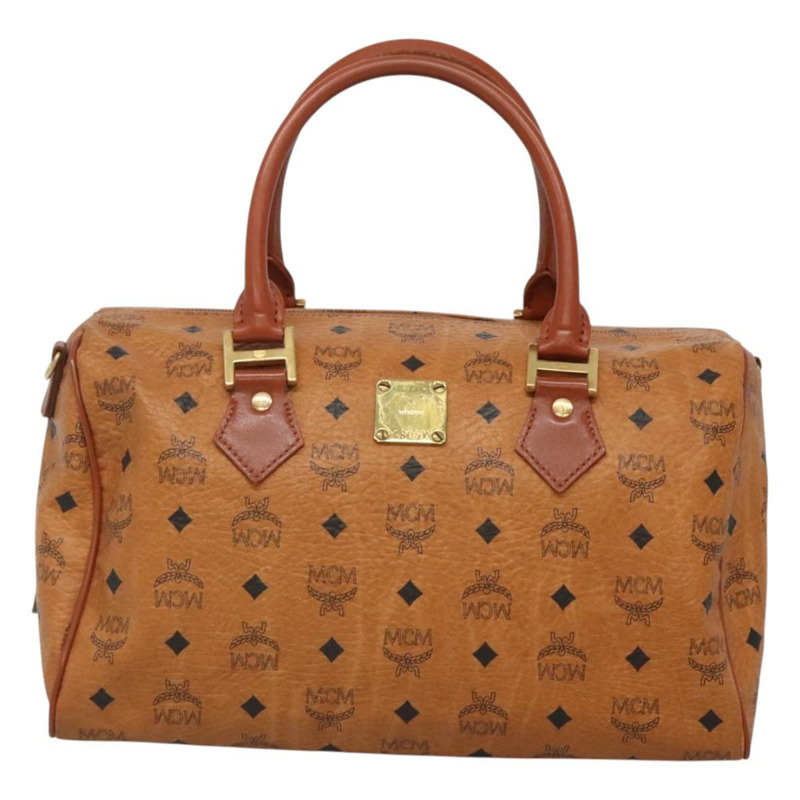 【日本直送】MCM Logo 圖案 Vicetos 波士頓包 PVC 皮革 棕金色 正品 124167-12