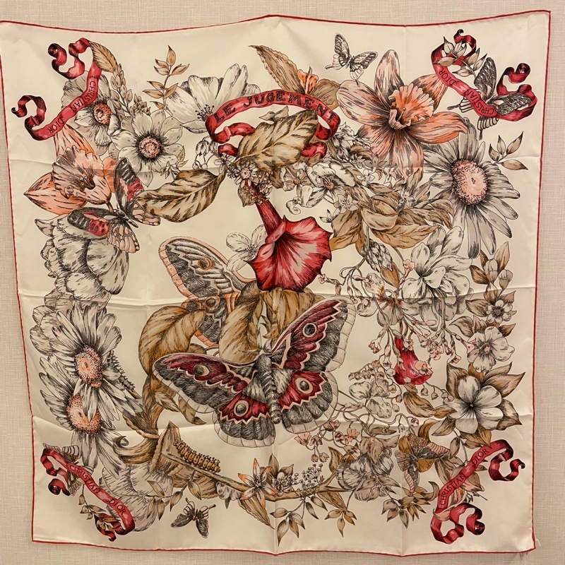 Dior 絲質方巾 蝴蝶花卉圖案-2