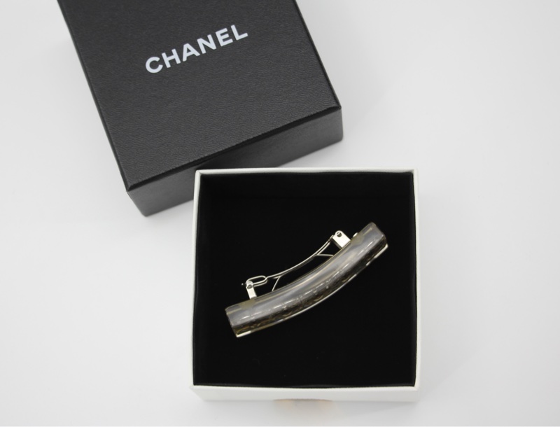 Chanel Vintage 97P幻彩樹脂銀色五個CC Logo髮夾-7