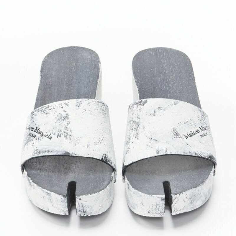 new MAISON MARGIELA Tabi white painted cone heel wooden clog sandals EU35-0