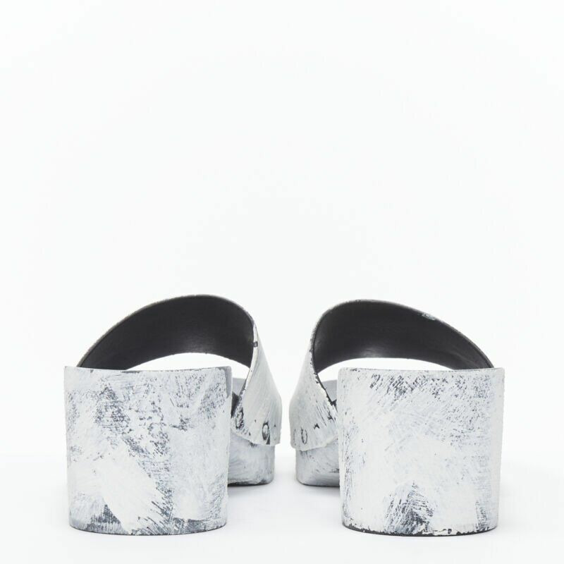 new MAISON MARGIELA Tabi white painted cone heel wooden clog sandals EU35-4