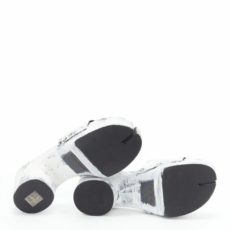 new MAISON MARGIELA Tabi white painted cone heel wooden clog sandals EU35-5
