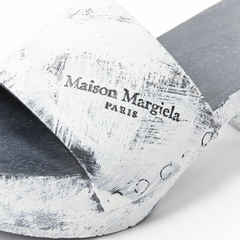 new MAISON MARGIELA Tabi white painted cone heel wooden clog sandals EU35-8