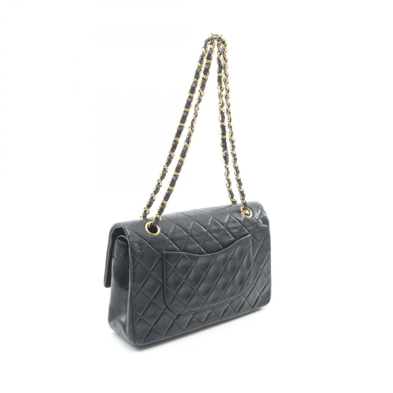 CHANEL Matelasse W 翻蓋鏈條單肩包 A01112 羔羊皮 黑色 二手-1