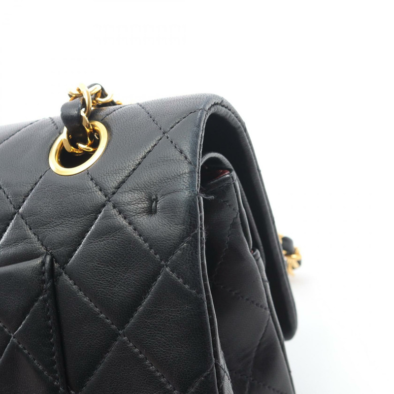 CHANEL Matelasse W 翻蓋鏈條單肩包 A01112 羔羊皮 黑色 二手-7