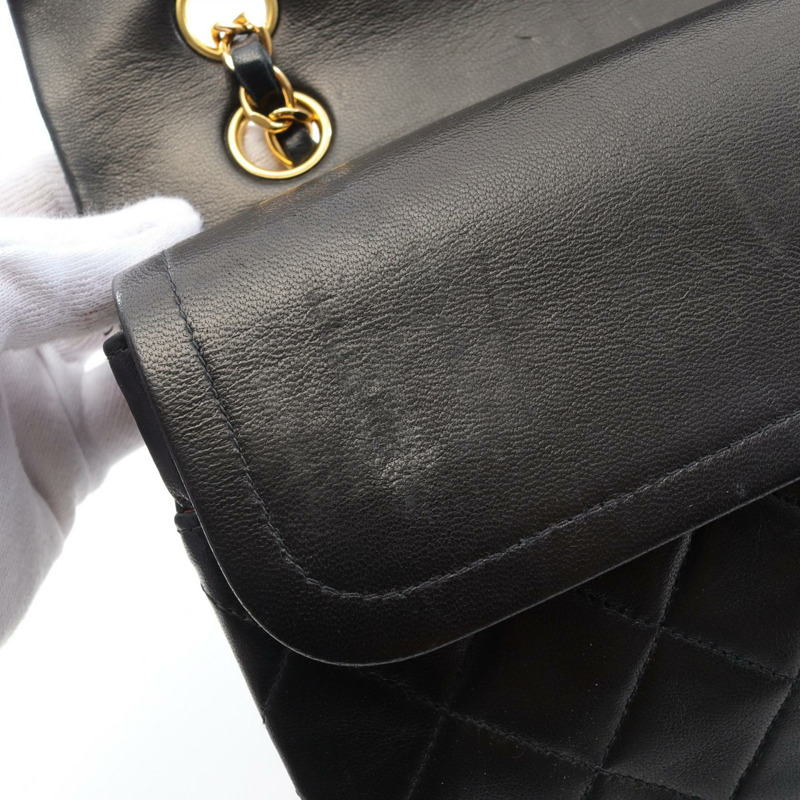 CHANEL Matelasse W 翻蓋鏈條單肩包 A01112 羔羊皮 黑色 二手-13