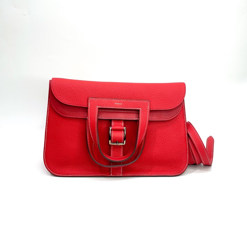 Hermes Q5國旗紅 TC皮銀釦Halzan 31手提斜背包-0