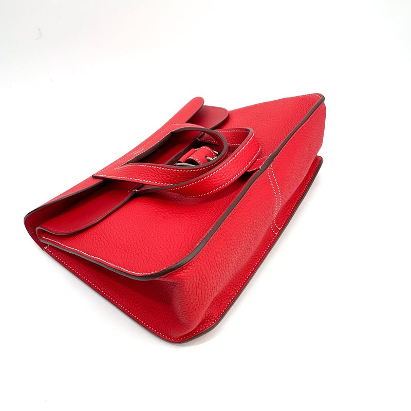 Hermes Q5國旗紅 TC皮銀釦Halzan 31手提斜背包-5