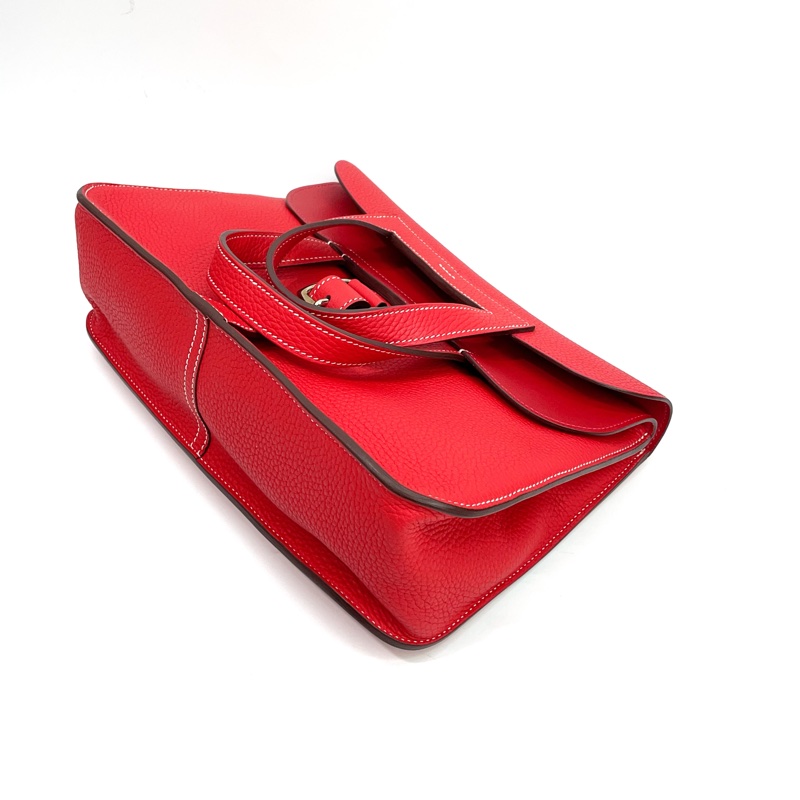 Hermes Q5國旗紅 TC皮銀釦Halzan 31手提斜背包-6