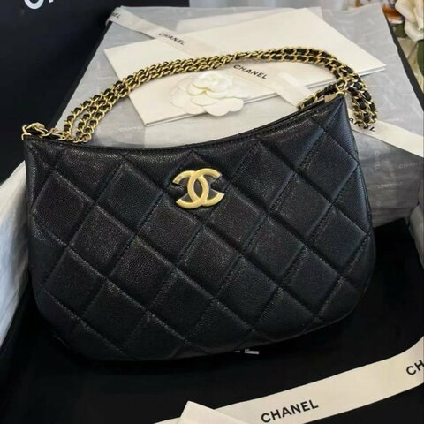 Chanel 24C 黑金魚子醬牛皮hobo腋下包24*15*5.5 全新配件齊全