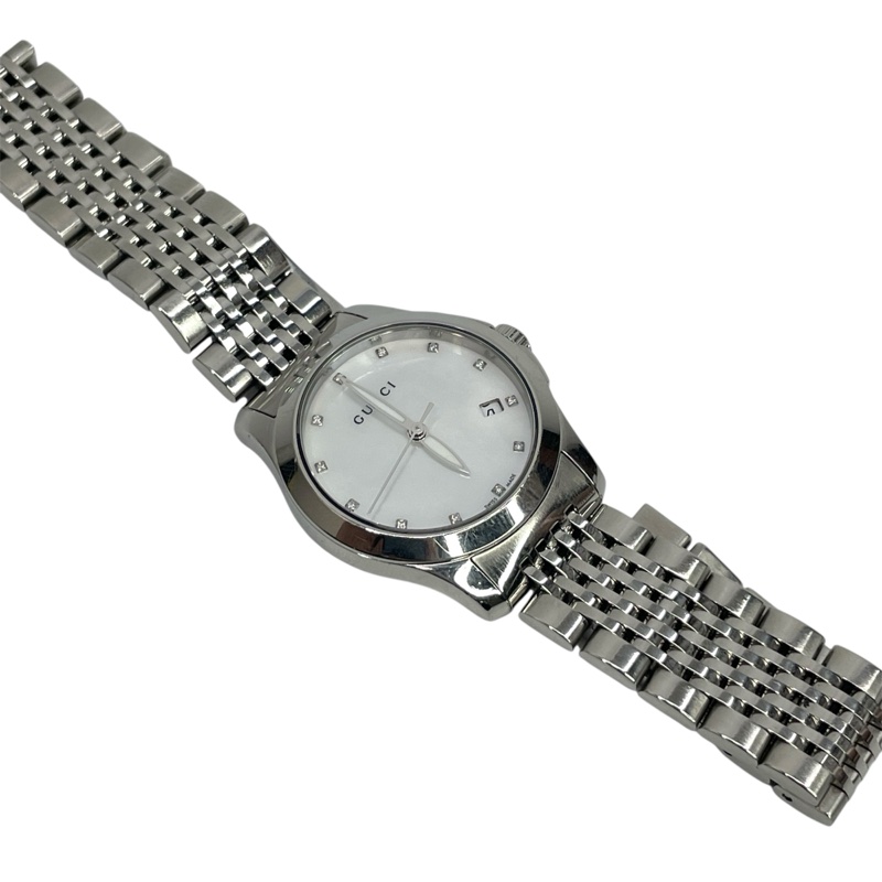 Gucci 精鋼珍珠母貝錶盤12點鑽石英腕錶-1