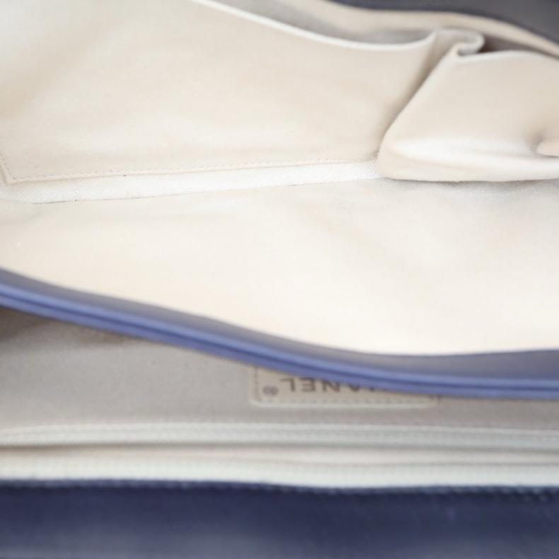 CHANEL(香奈兒) 墨藍色 19開 銀扣 CF 季節款口蓋包 大琺瑯扣風琴包30CM單肩包-4