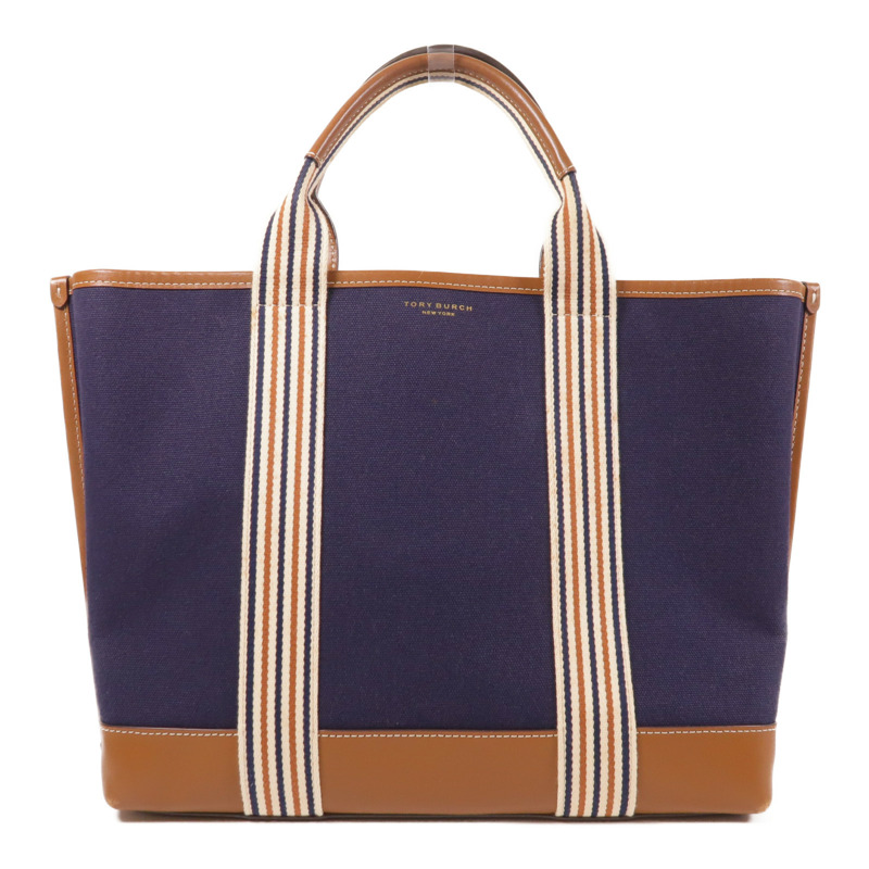 Tory Burch 【激減優惠】帆布/皮革Tote Bag金扣手挽袋-0