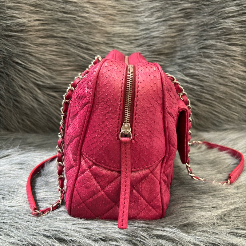 CHANEL 限量 櫻桃 紅 銀鍊 蛇皮 蟒蛇 手提包 肩背包 相機包 GST CAMERA-3