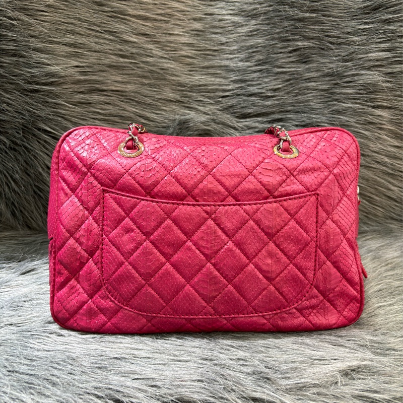 CHANEL 限量 櫻桃 紅 銀鍊 蛇皮 蟒蛇 手提包 肩背包 相機包 GST CAMERA-4