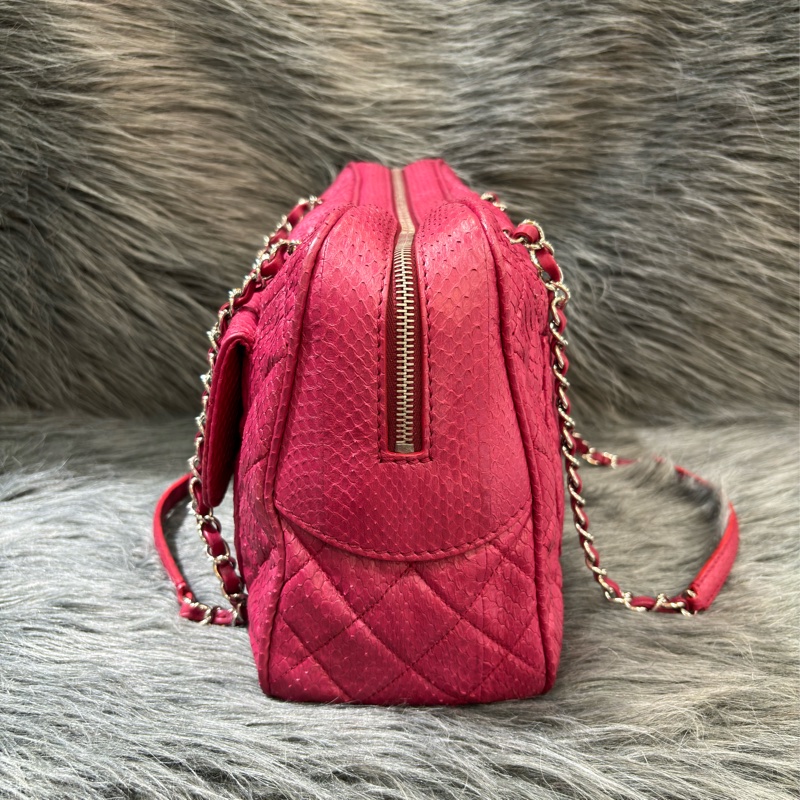 CHANEL 限量 櫻桃 紅 銀鍊 蛇皮 蟒蛇 手提包 肩背包 相機包 GST CAMERA-6