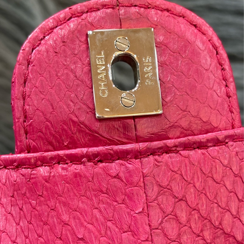 CHANEL 限量 櫻桃 紅 銀鍊 蛇皮 蟒蛇 手提包 肩背包 相機包 GST CAMERA-13