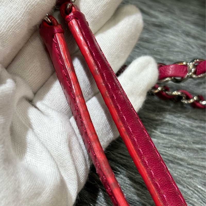 CHANEL 限量 櫻桃 紅 銀鍊 蛇皮 蟒蛇 手提包 肩背包 相機包 GST CAMERA-29