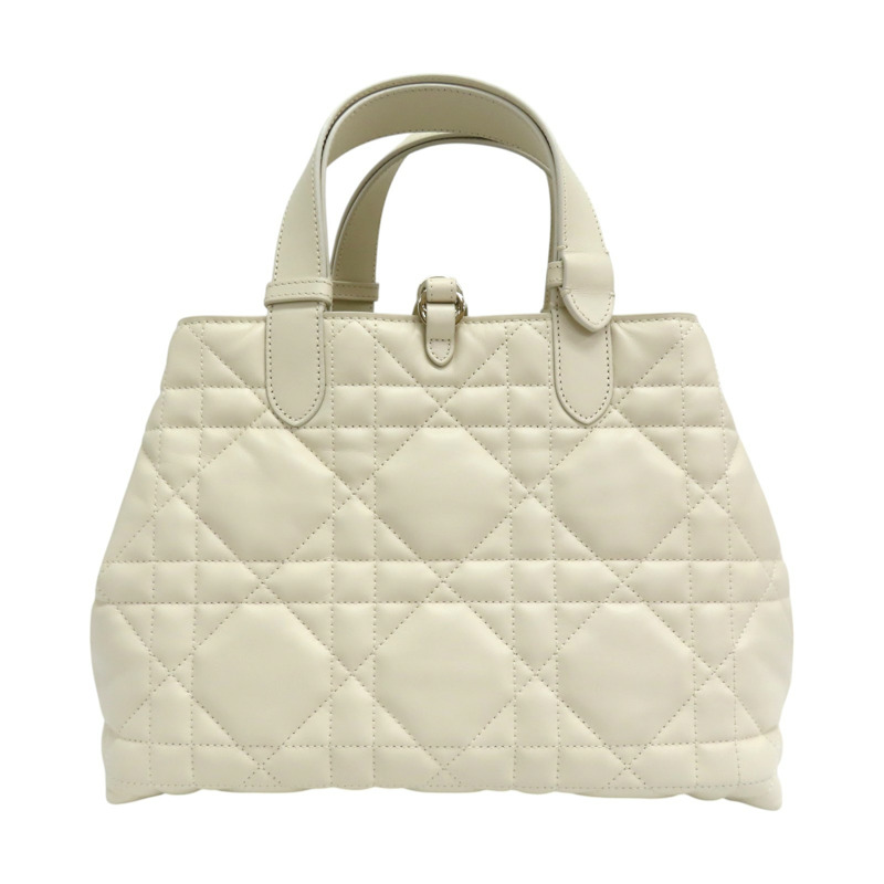 米色 籐格紋 牛皮 Toujours 中 手提包-1