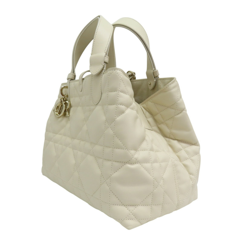 米色 籐格紋 牛皮 Toujours 中 手提包-2