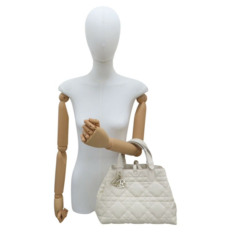 米色 籐格紋 牛皮 Toujours 中 手提包-9