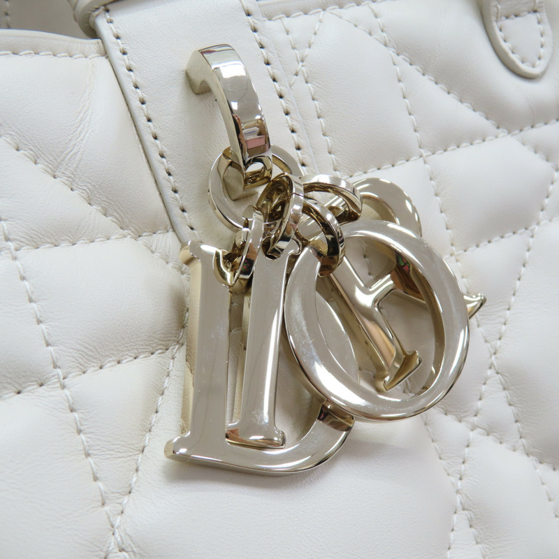 米色 籐格紋 牛皮 Toujours 中 手提包-15