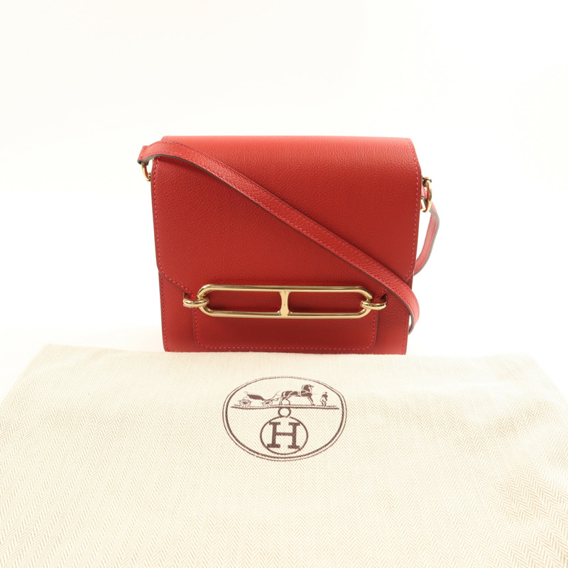 HERMES Evercolor皮革Mini Roulis金扣肩背袋-8