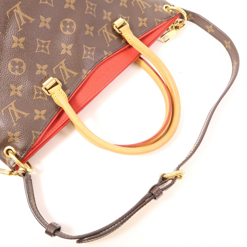 LOUIS VUITTON Monogram Pallas金扣手挽肩背兩用袋棕色/紅色-7