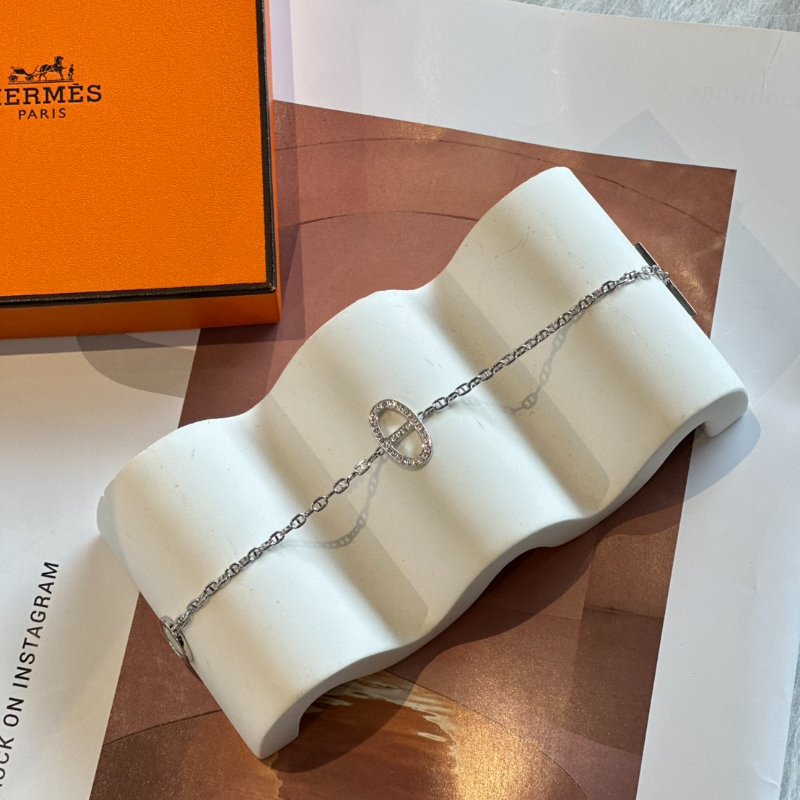 HERMES Chaine d'ancre鑲鑽豬鼻子手鍊 - XS18K白金-0