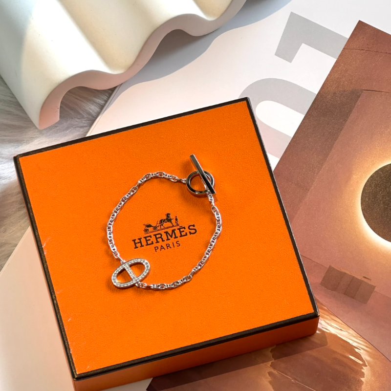 HERMES Chaine d'ancre鑲鑽豬鼻子手鍊 - XS18K白金-2