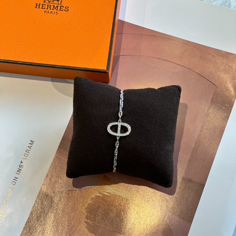 HERMES Chaine d'ancre鑲鑽豬鼻子手鍊 - XS18K白金-3