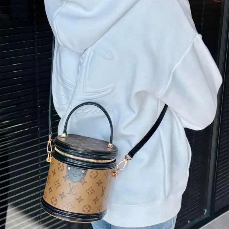 LV老花拼色 發財桶 圓桶包 肩背包 手提包-4