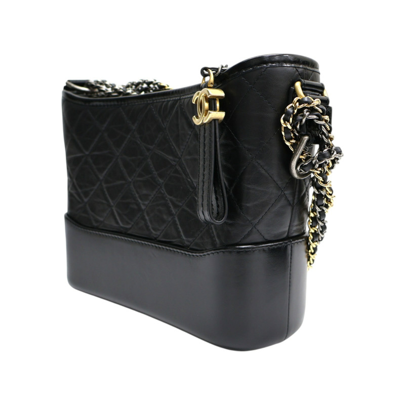 黑色 菱格紋 牛皮 鍊帶 Gabrielle Hobo 肩背包 流浪包 AS1521-2