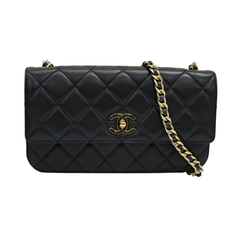 黑色 牛皮 菱格紋 CC Logo 肩背包【CHANEL 香奈兒】 AS4623-0