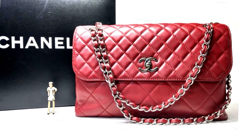 CHANEL 酒紅色皮穿鍊翻蓋包-6