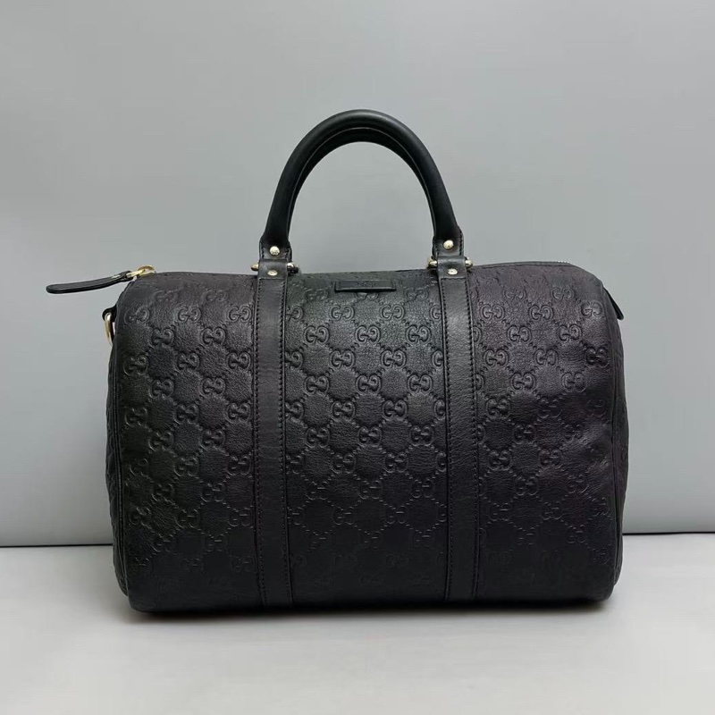 Gucci Micro黑色全皮壓紋 波士頓枕頭包-0