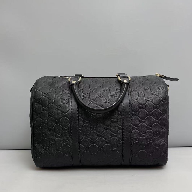 Gucci Micro黑色全皮壓紋 波士頓枕頭包-1