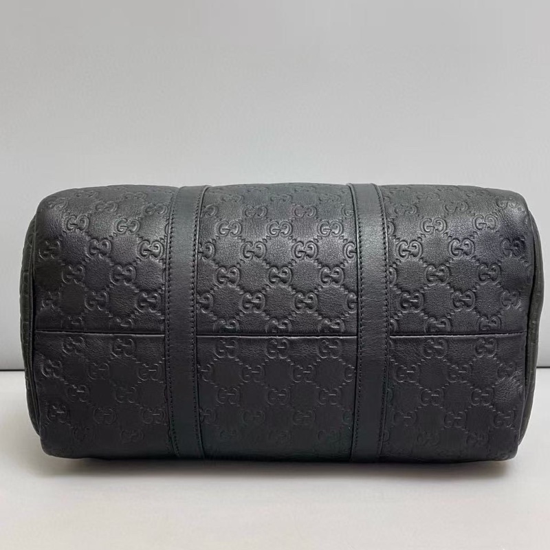 Gucci Micro黑色全皮壓紋 波士頓枕頭包-5
