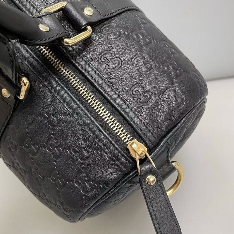 Gucci Micro黑色全皮壓紋 波士頓枕頭包-7