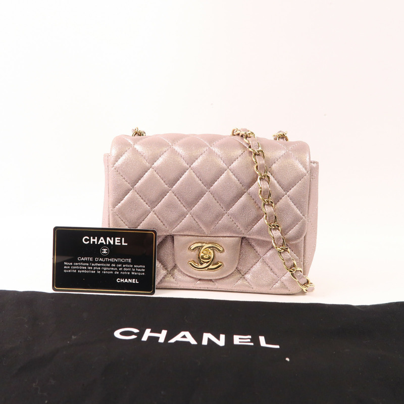 CHANEL 牛皮皮革Mini Classic 17金扣鏈帶肩背袋-17