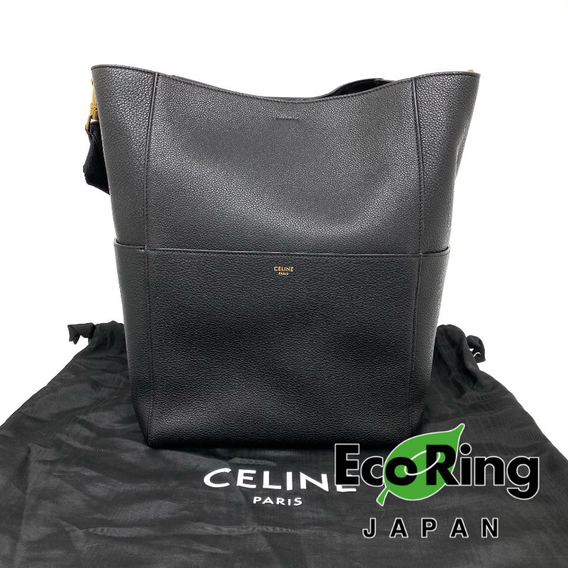 △ Celine 思琳 Sangle Black Calfskin Shoulder Bag 黑色小牛皮肩背袋 -257009834-0
