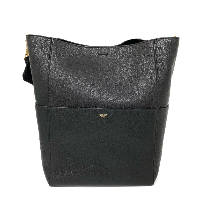 △ Celine 思琳 Sangle Black Calfskin Shoulder Bag 黑色小牛皮肩背袋 -257009834-1