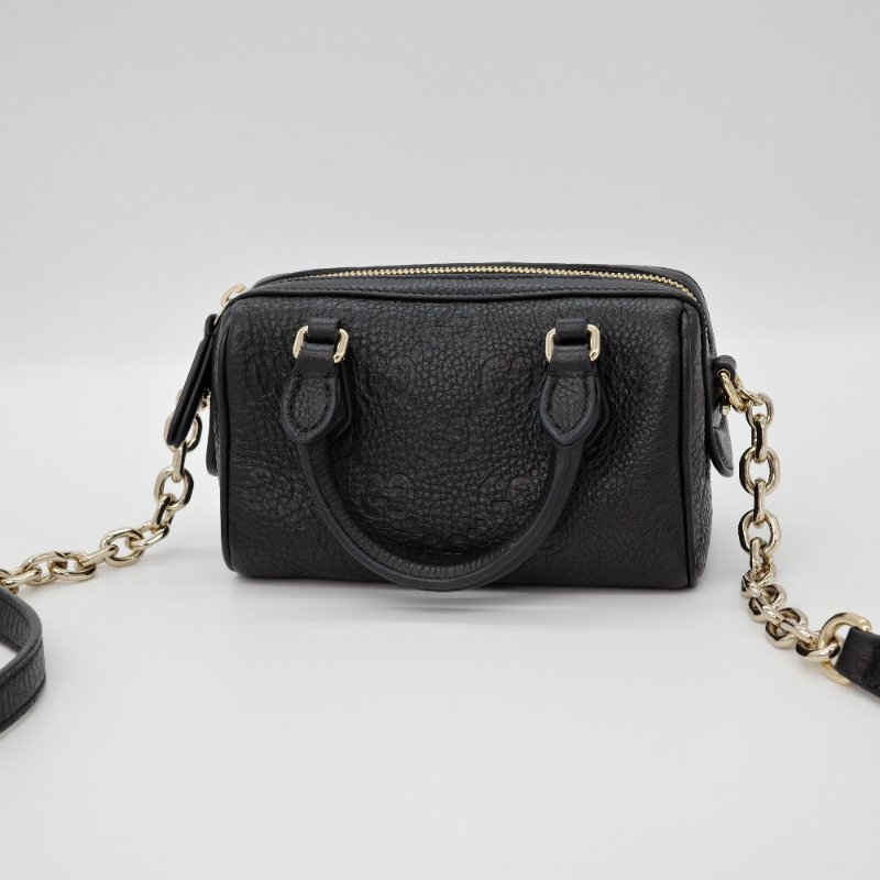 【超級新✨✨台灣購證配件齊全】GUCCI EMBLEM MINI  黑色 牛皮壓花 迷你波士頓 兩用 手提包 斜背包-1