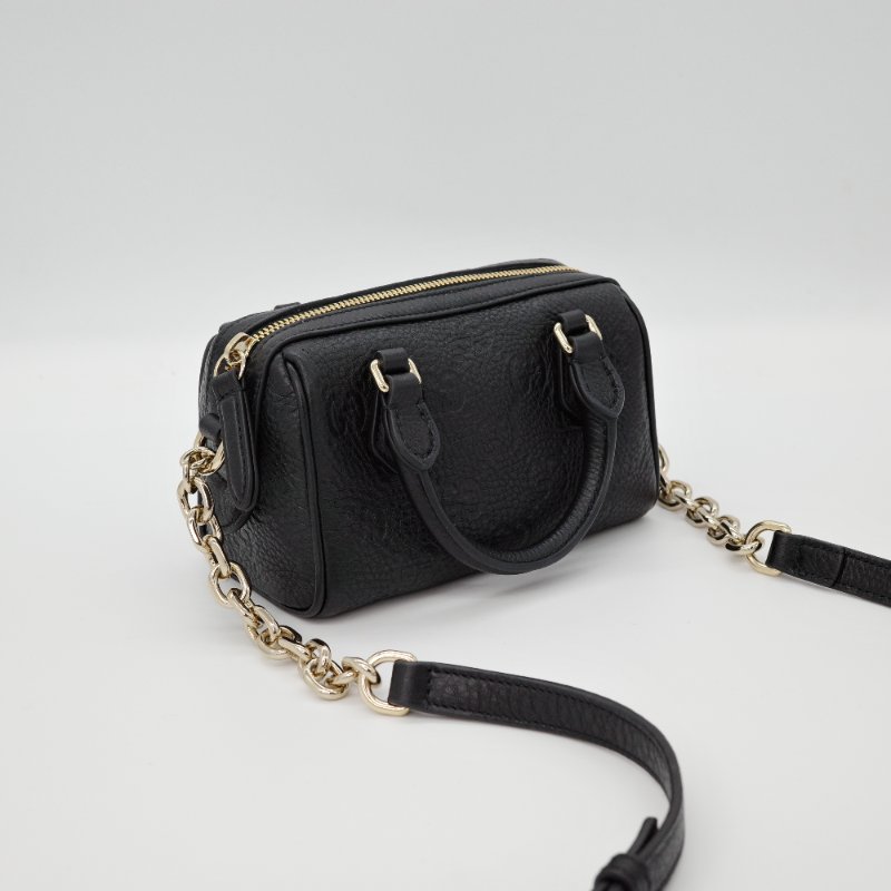 【超級新✨✨台灣購證配件齊全】GUCCI EMBLEM MINI  黑色 牛皮壓花 迷你波士頓 兩用 手提包 斜背包-2